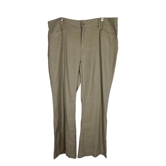 EUC NYDJ Stretch Linen Straight Leg Ankle Trouser Pants Tan Sz 14 Summer Office - Picture 1 of 9